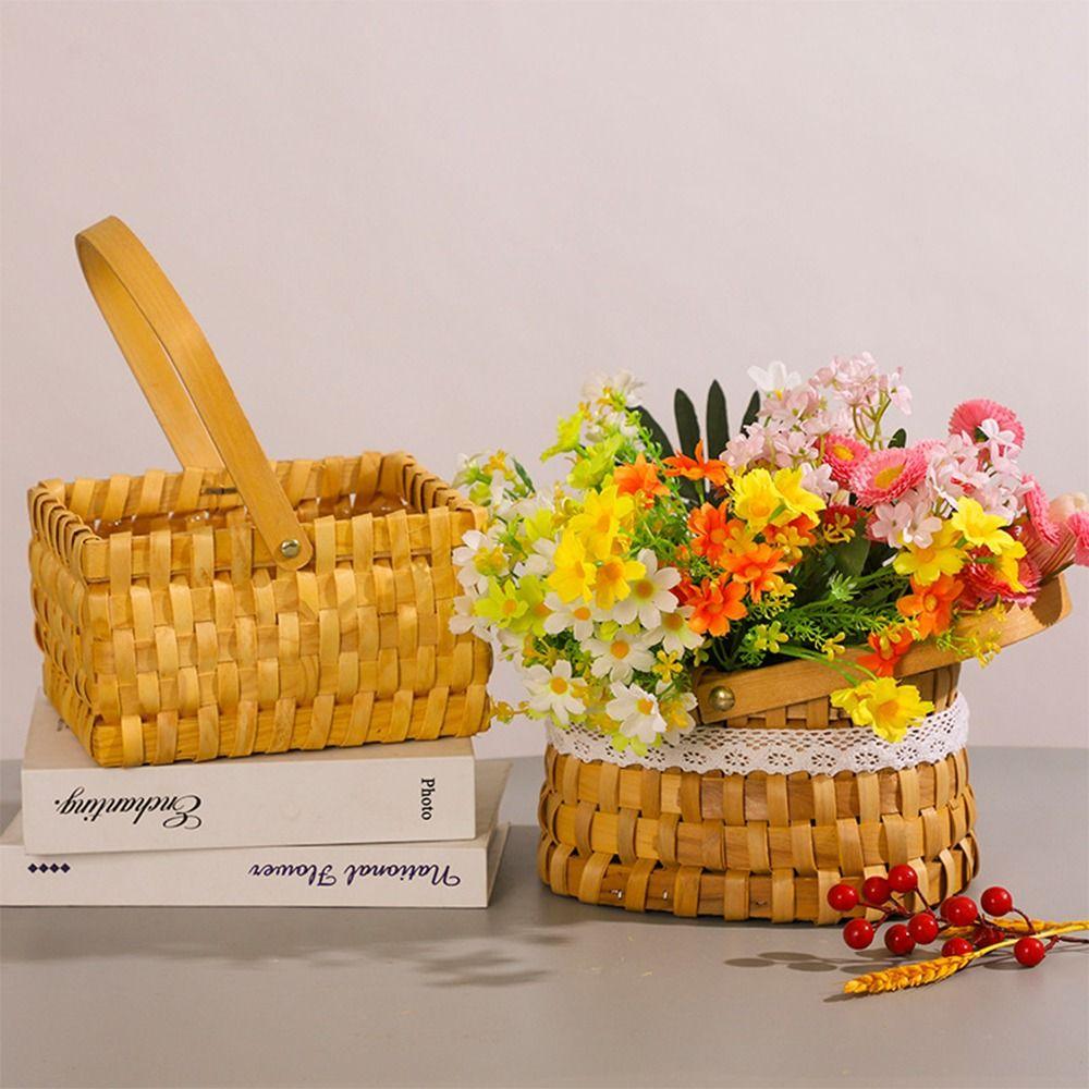 Brown Handheld Woven Flower Basket with Handle Decorative Baskets Gift Storage Basket