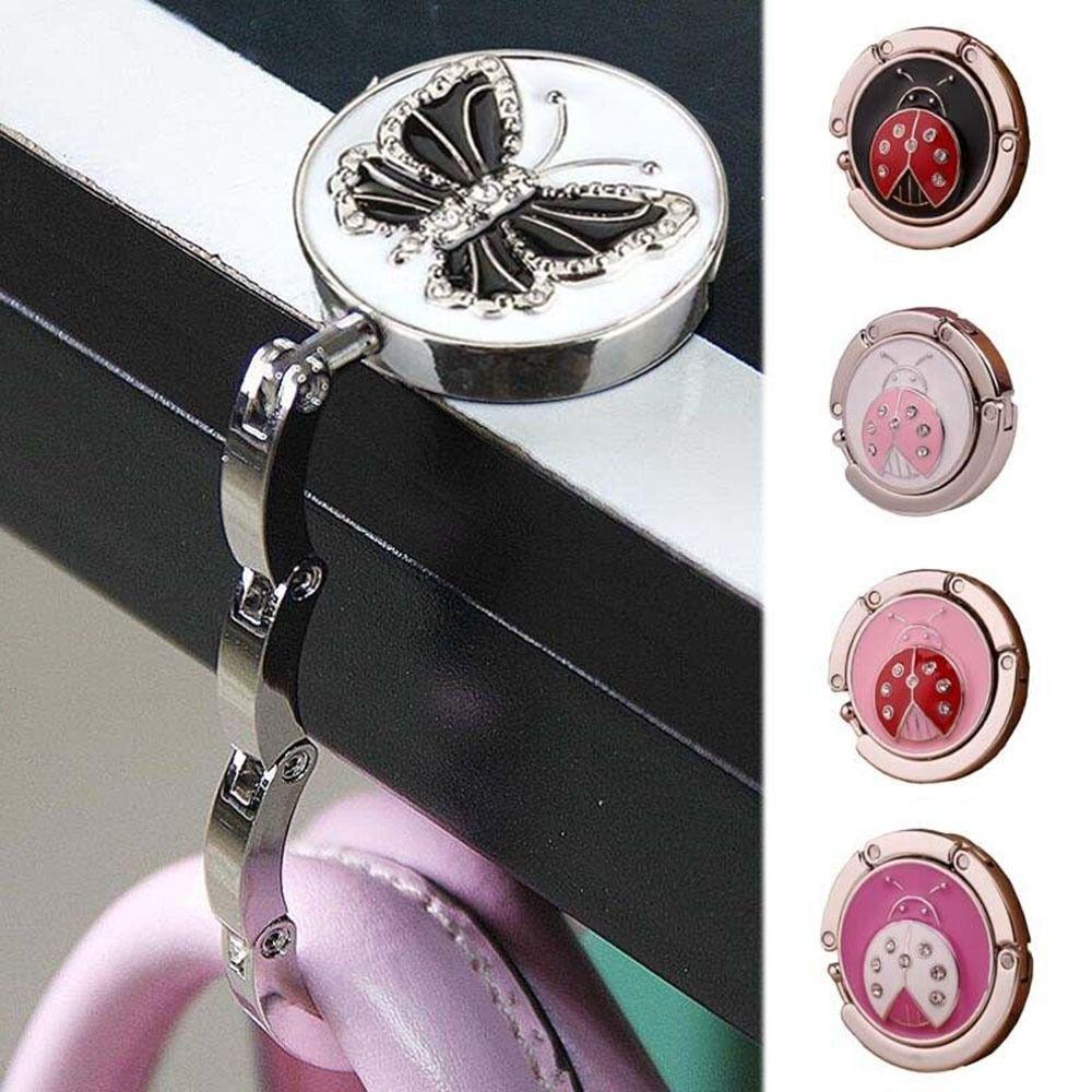 Fashion Butterfly Pattern Purse Hook Portable Travel Folding Desk Hooks Bag Holder Metal Handbag Hanger Table Clasp