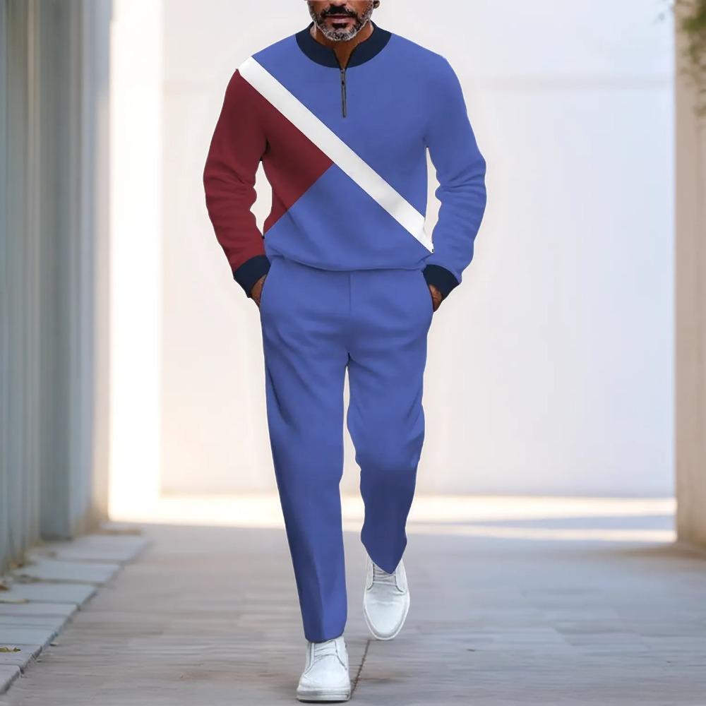 Весенне-осенняя модная уличная одежда Мужской комплект из двух предметов с длинным рукавом, на молнии до середины, со стойкой, брюки, спортивная одежда, мужская одежда