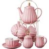 Fine China Pink Coffee Cup/Teacup Set,Service for 4, with Teapot-Sugar Bowl-Cream Pitcher Teaspoons and Tea Strainer