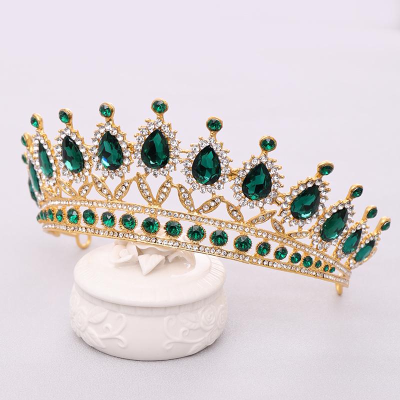 Luxury Green Rhinestone Crystal Wedding Crown Bride Tiaras And Crowns Queen Diadem Pageant Crown Bridal Hair Jewelry Accessories