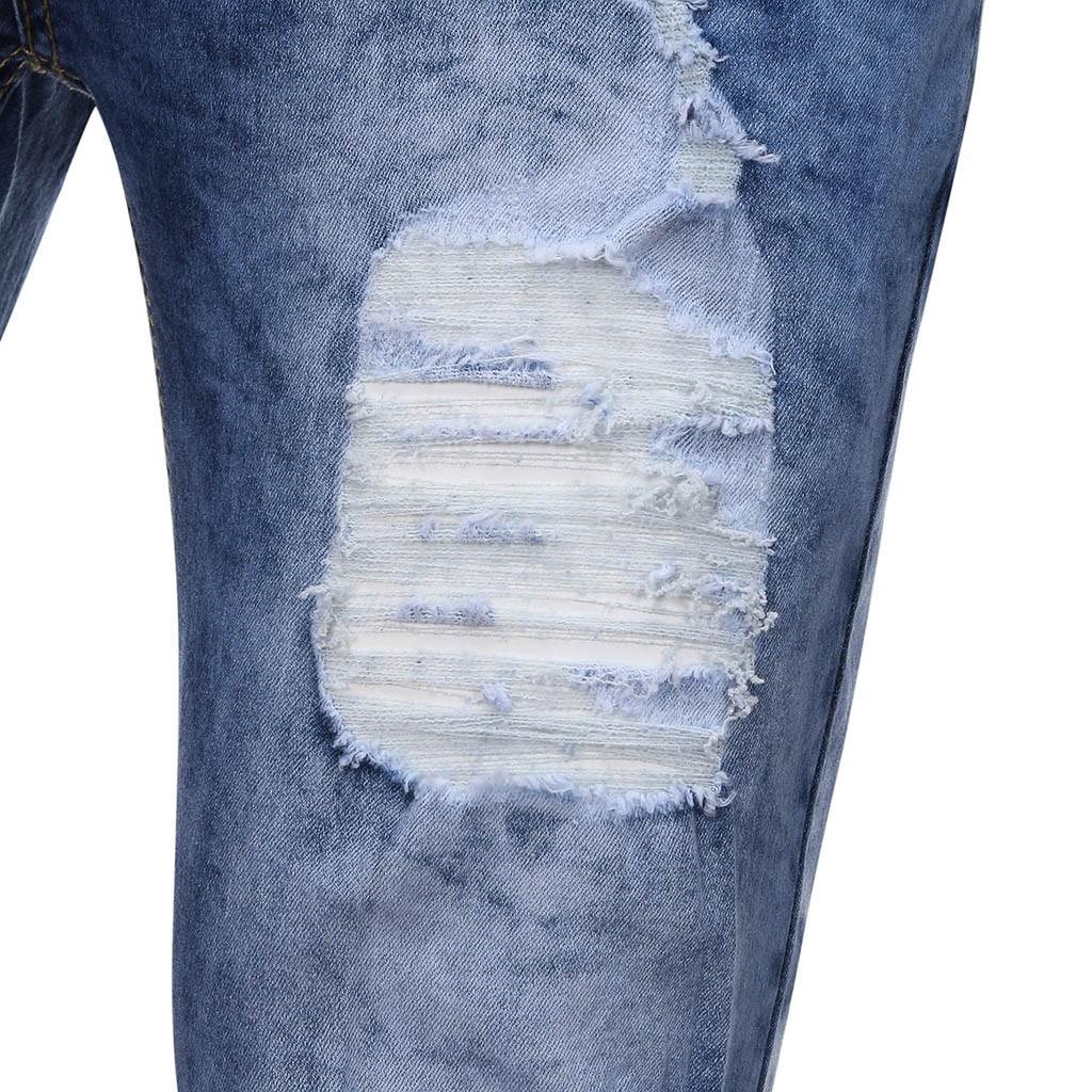 Men's Fashion Denim Hole Trouser Distressed Jeans Long Pencil Pants Streetwear