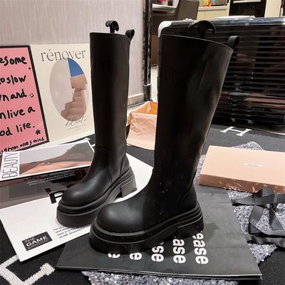 Черные утягивающие длинные сапоги для женщин в винтажном стиле с толстой подошвой, увеличивающие рост, короткие женские рыцарские сапоги для осени/зимы