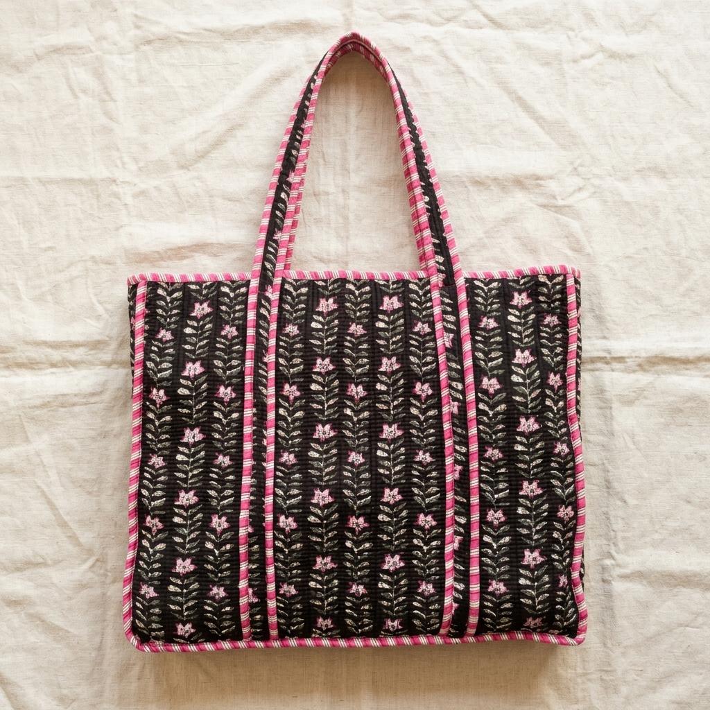 Quilted Cotton Tote Bag Floral Print Shoulder Bag