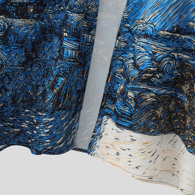 INCERUN Мужской кардиган без воротника с рукавом 3/4, с цветочным принтом, с открытой передней частью, повседневный, свободного кроя