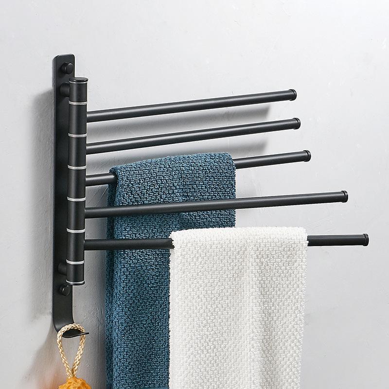 Stainless Steel Telescopic Towel Rail Wall Mounted No Drill Bathroom Rotating Towel Rack Multi Layer Hanger