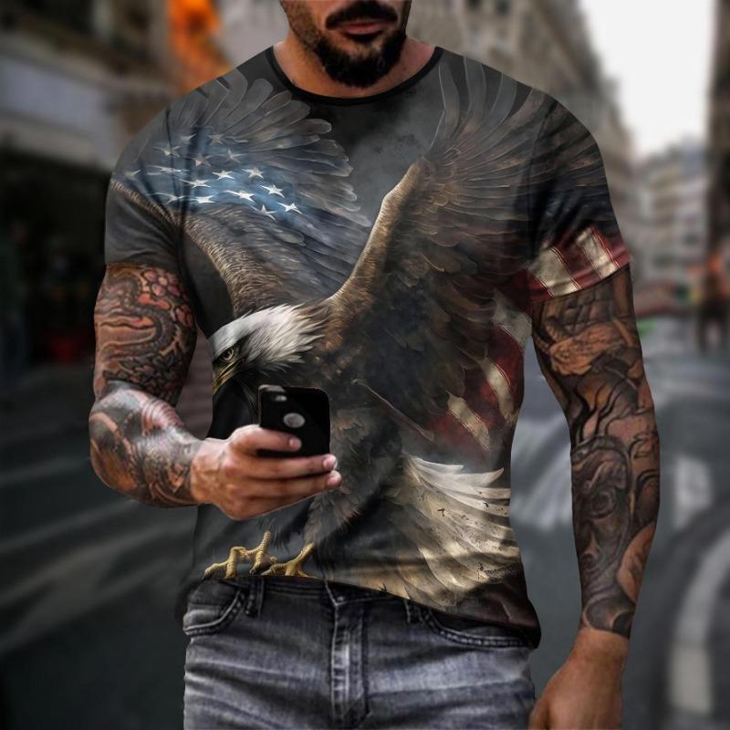 Повседневный костюм с рисунком орла, мужская 3D цифровая повседневная футболка с коротким рукавом