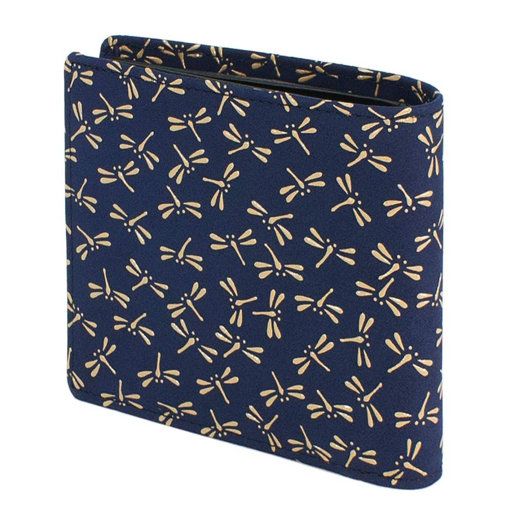 Inden Bifold Billfold No Coin Navy Blue X White Dragonfly Pattern [Indenya] Wallet, Wallet, F, Purse, Deerskin, Lacquer, 2009-14-008