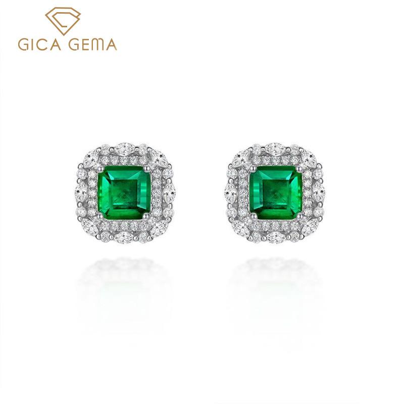 Gica Gema Изумрудные серьги, стерлинговое серебро 925 пробы, 7*7 мм, серьги-гвоздики, уникальный дизайн, романтические изящные украшения, подарки для свадебной вечеринки, новый тренд
