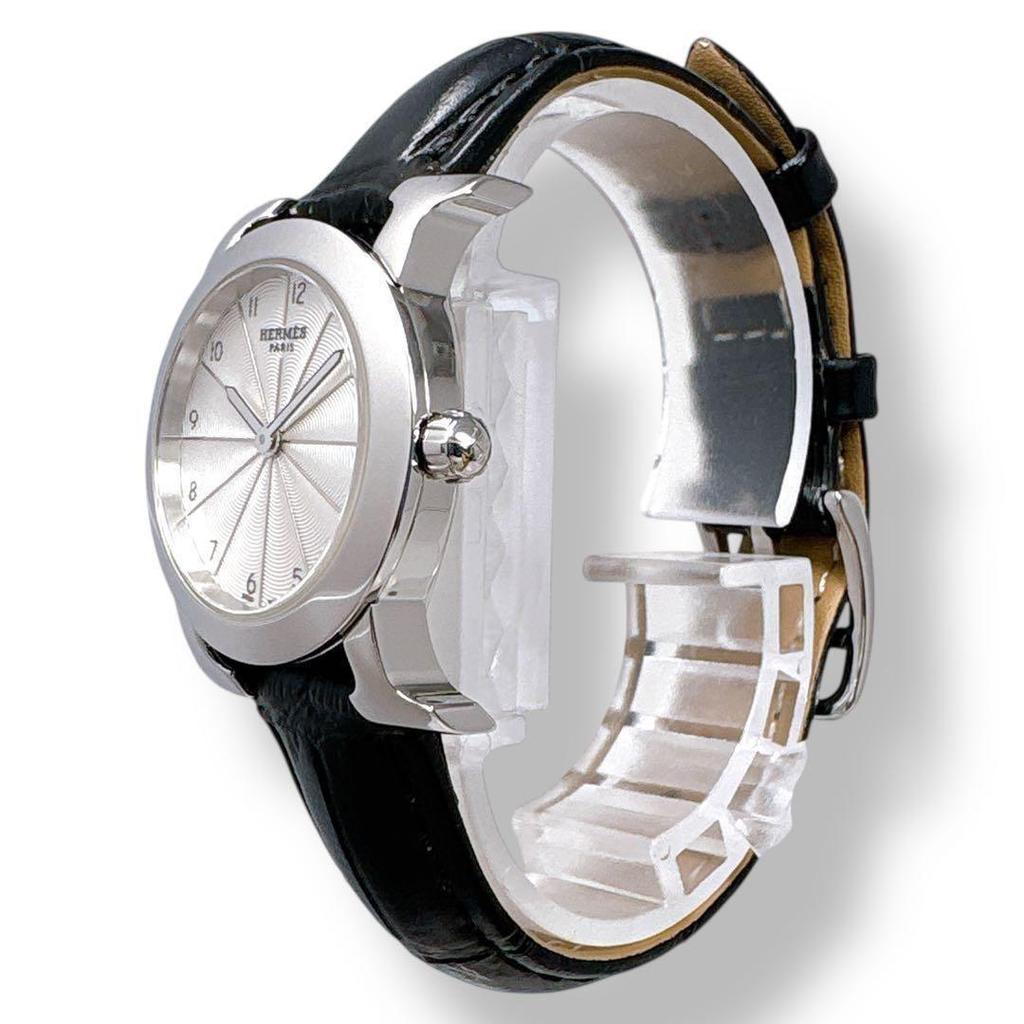 Б/у Hermes HERMES H Watch Rondo HR1.210 Светло-серебристый циферблат Кожаный ремешок Кварцевые женские часы