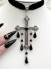 Gothic Vampire Silvery Large Cross Pendant Necklace Inlaid Artificial Crystal  Bohemian Style Synthetic Gems Decor Pendant Necklace Jewelry Gift