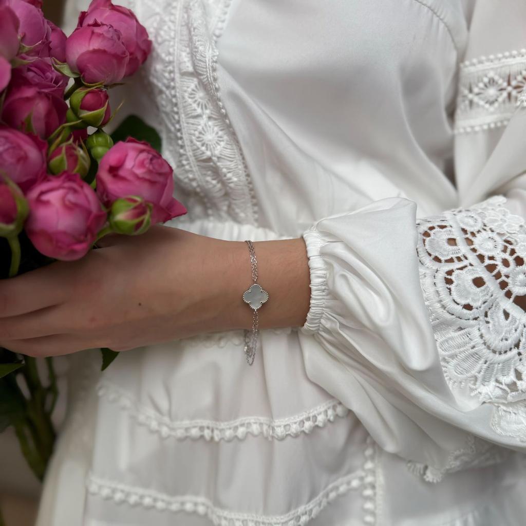 Серебряный браслет с натуральным ониксом, перламутром, вес изделия 3,26 гр (2172031)