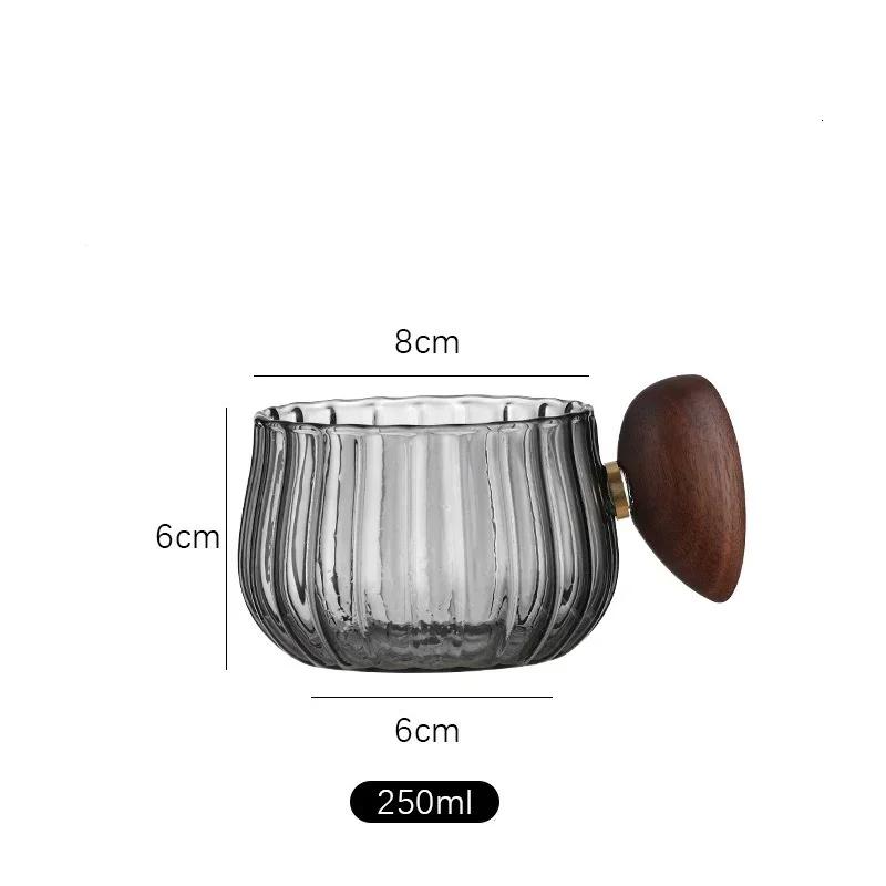 250 мл Кружка для кофе из высокоборосиликатного стекла Форма тыквы Полосатая Термостойкая Деревянная ручка Чашка для латте Чашка для завтрака Чашка для молочного чая