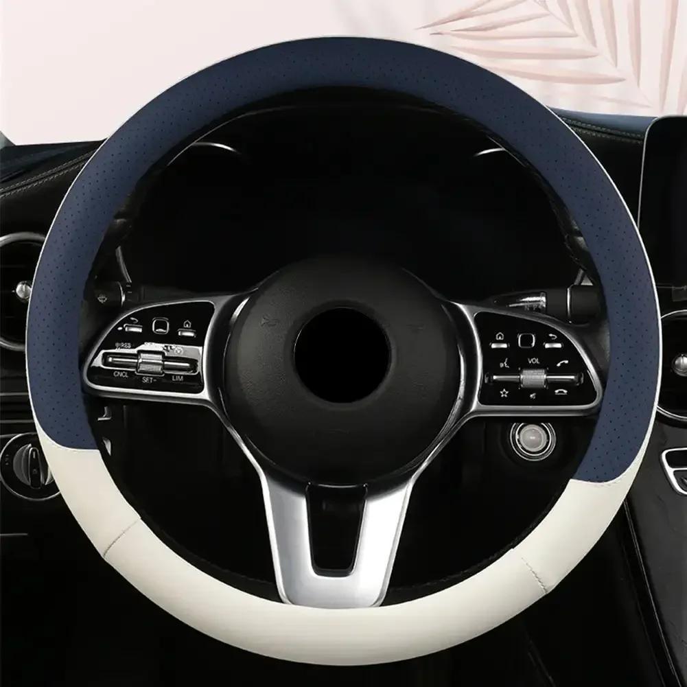 Perforated Nappa Leather Car Steering Wheel Cover Warm In Winter Cool In Summer Non-slip PU Leather Auto For 38cm Steering Wheel