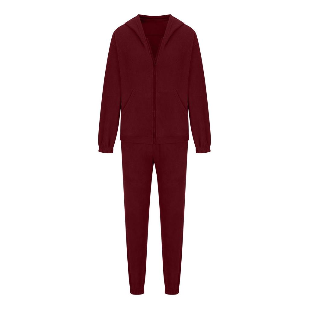 Women Solid Color Long Sleeve Hooded V Neck Hoodies Suit Autumn Winter Loose Top Wide Leg Pants