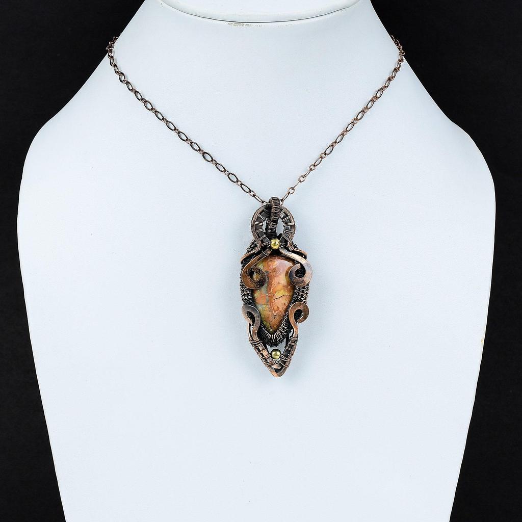 Maligano Jasper Pendant Copper Wire Wrapped Pendant Gemstone Pendant Amazing Copper Jewelry Handmade Pendant Wedding Gift Wire Wrap Jewelry