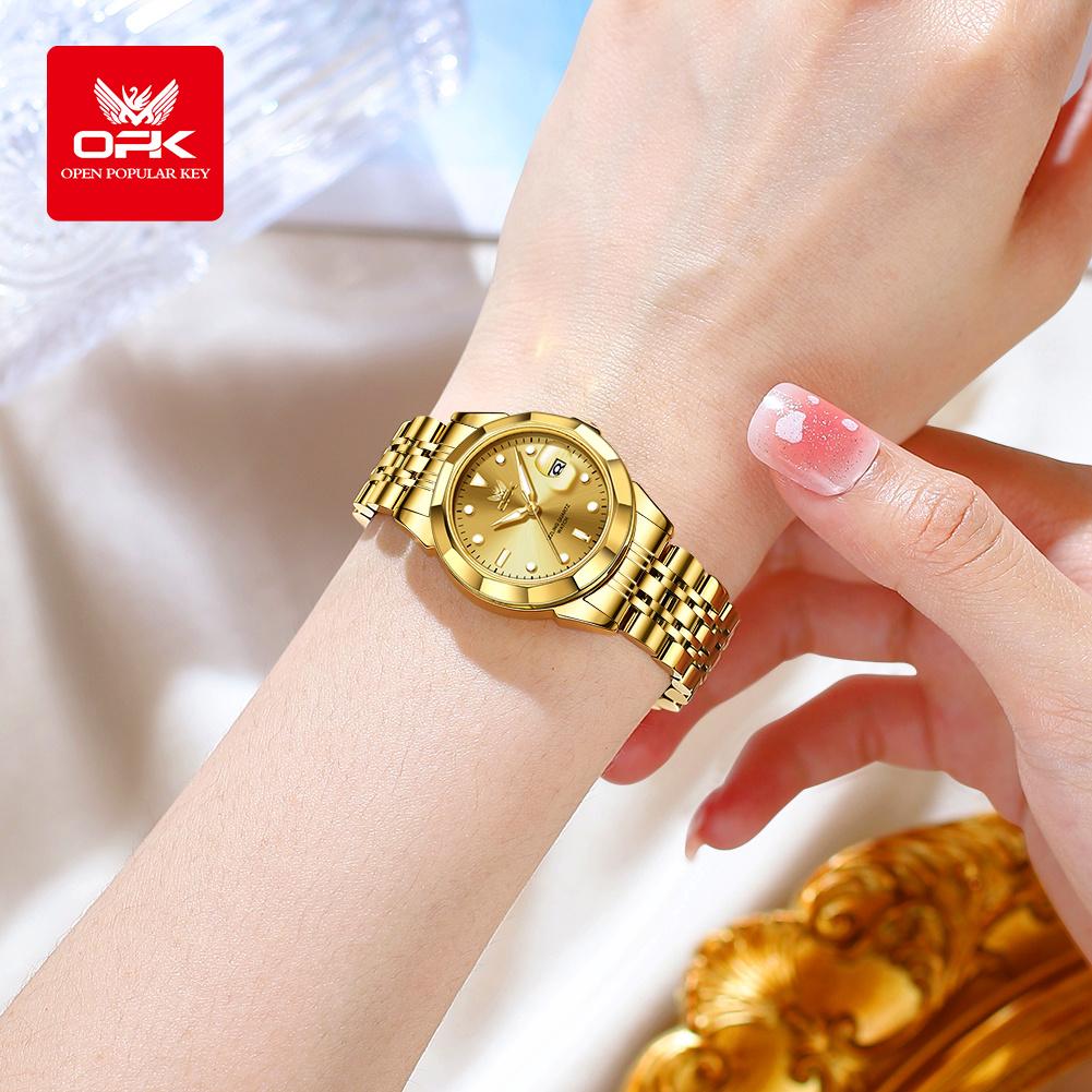 OPK Brand Gold Women's Watches Solid Stainless steel Strap Waterproof Fashion Casual Watch 8170