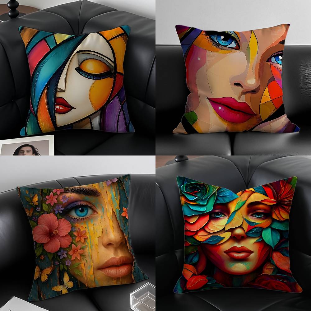 Square Bright Color Flower Girl Pillow Case Anti-dustmite Pillowcase Invisible Zipper Silky Short Plush Sofa Cushion Cover