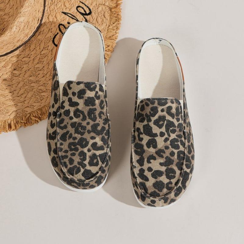 Модные трендовые тапочки из парусины 2024 года, новые повседневные на плоской подошве, противоскользящие, с ремешком на пятке, парусиновые полутапочки