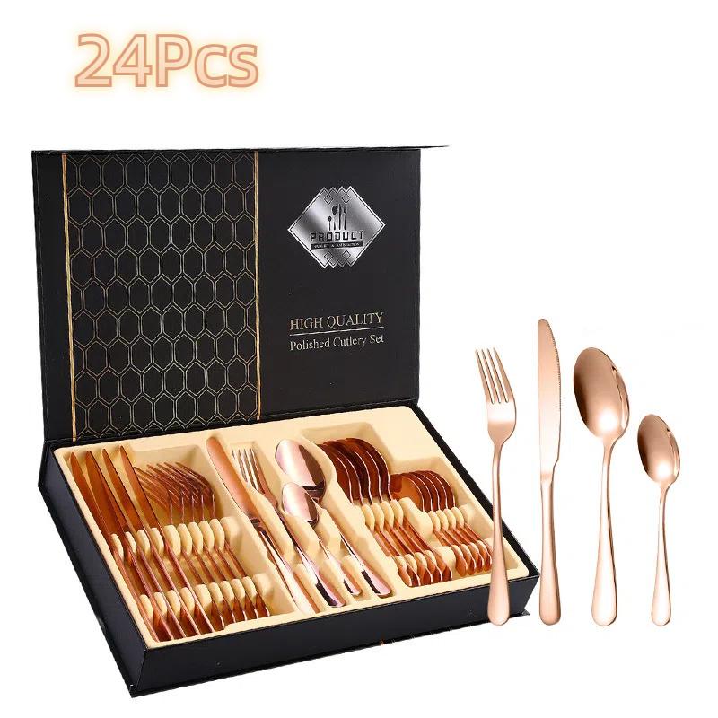Набор столовых приборов из нержавеющей стали из 24 предметов, столовые приборы в западном стиле, нож для стейка, вилка, ложка, подарочная коробка, набор столовых приборов