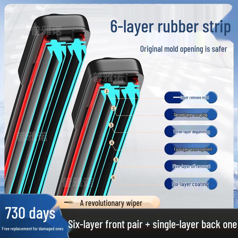 Бесшумные силиконовые щетки стеклоочистителя: Двойная 6-слойная резина без костных вставок для передних и задних колес.