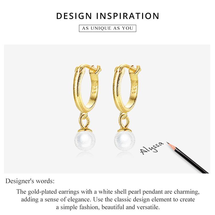 Bisaer 925 Sterling Silver Exquisite Charming French Gold-plated Pearl Zircon Hoop Earrings for Women Fine Jewelry