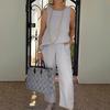 Plus Size Sleeveless Cotton Linen Casual Outfit Set