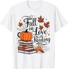 Fall In Love With Reading Book Autumn Pumpkins And Teachers T-Shirt