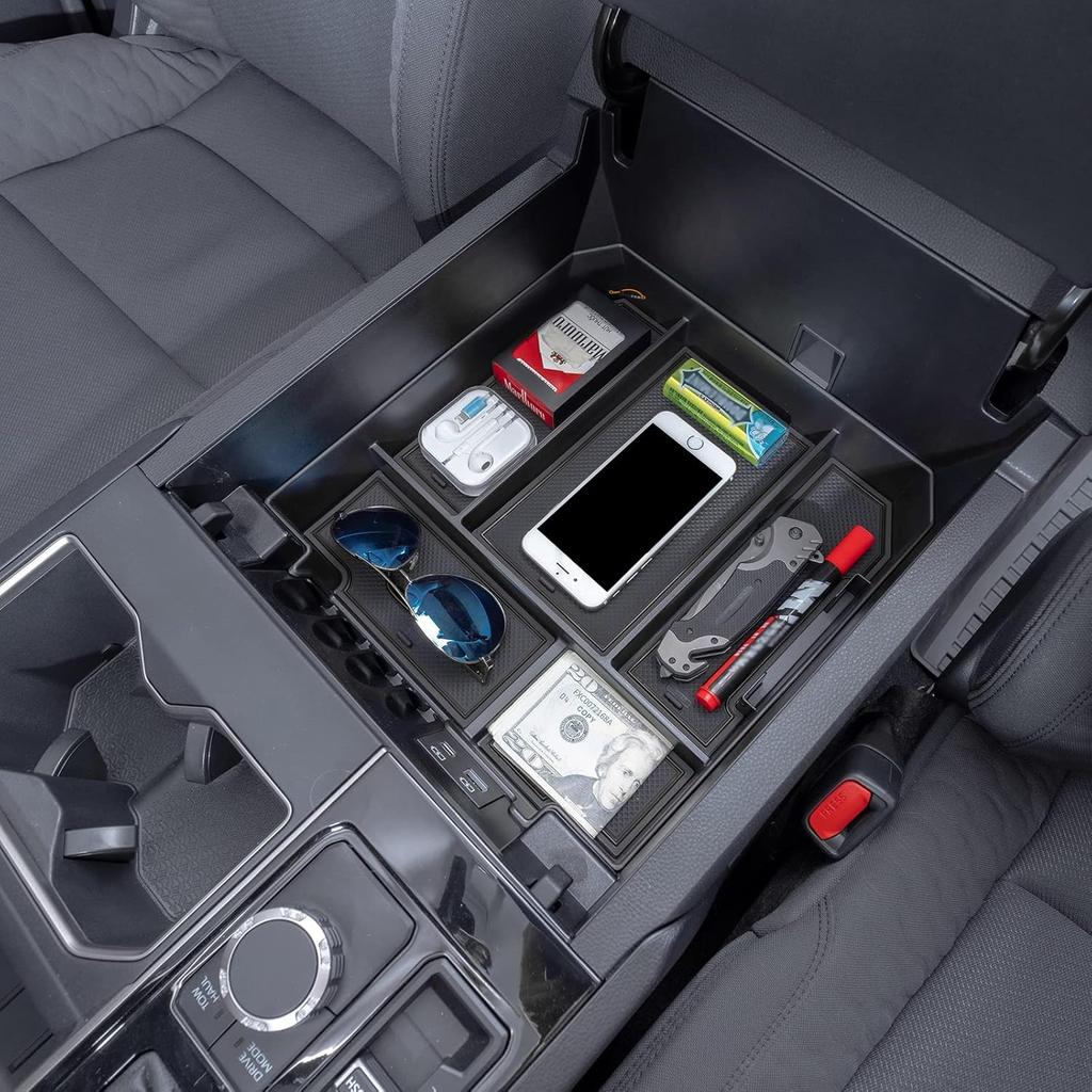 JDMCAR Органайзер для центральной консоли Совместим с -2025 2026 Toyota Tundra Аксессуары И -2026 Toyota Sequoia Подлокотник Вторичный ящик для хранения ABS