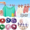 1pcs Portable Clothesline with 12 Clips Polychrome Outdoor No Punching Required Travel Camp Retractable Clothes Rope Drying Rack