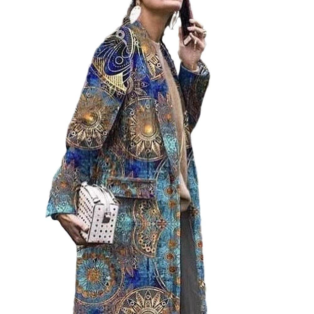 Y93122025 осень и зима новая женская одежда мода с длинными рукавами и лацканами шерстяное длинное пальто с принтом