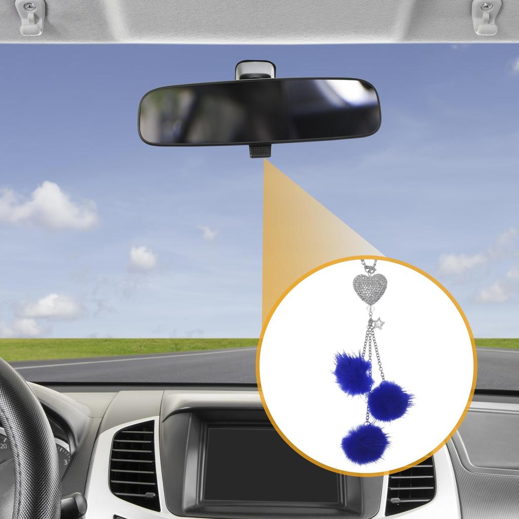 Partuto 1pcs Artificial Crystal Peach Heart Mink Hair Car Rear View Mirror Pendant Accessories Car Hanging Ornament Blue