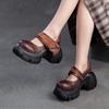 Vintage Pumps Genuine Leather Round Toe Thick Soled High-heeled Women's Platform Shoes