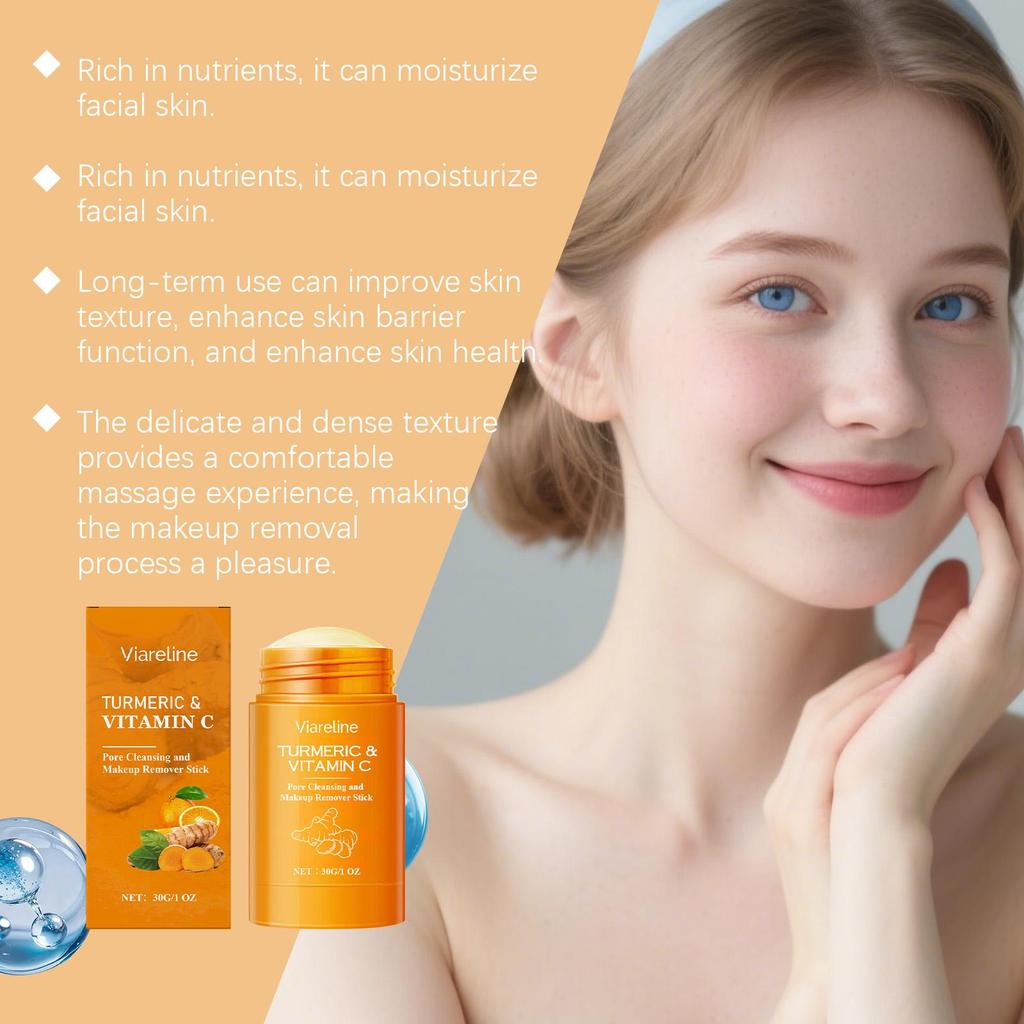 Viareline Turmeric Vitamin C makeup Remover stick gentle, moisturizing, cleansing facial makeup suitable for refreshing and non-stick 30g