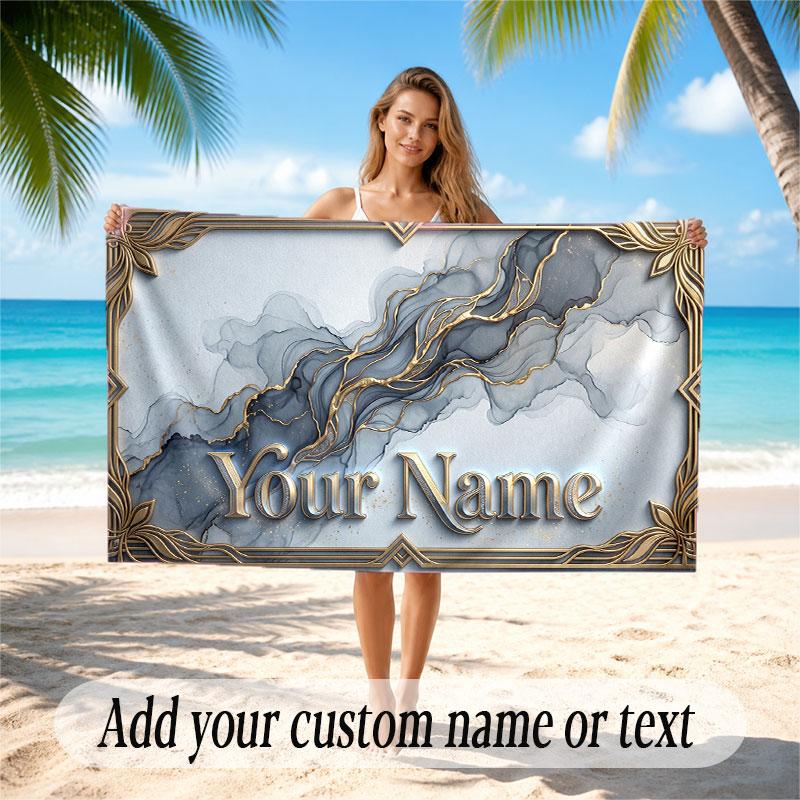 Decorative Artwork Theme Soft Beach Towel Personalized Custom Name Text Towel Portable for Beach Pool Travel