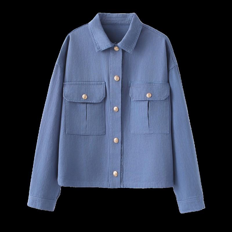 Womens Fashion Streetstyle Washed Cotton Jacket Casual Versatile Outerwear Top