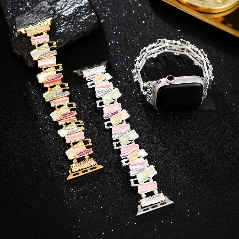 Дофаминовый ремешок для Apple Watch 9 8 7 6 5 4 SE UItra 2 Геометрический женский металлический эластичный браслет для iWatch 42 мм 40 38 41 49 45 44 мм