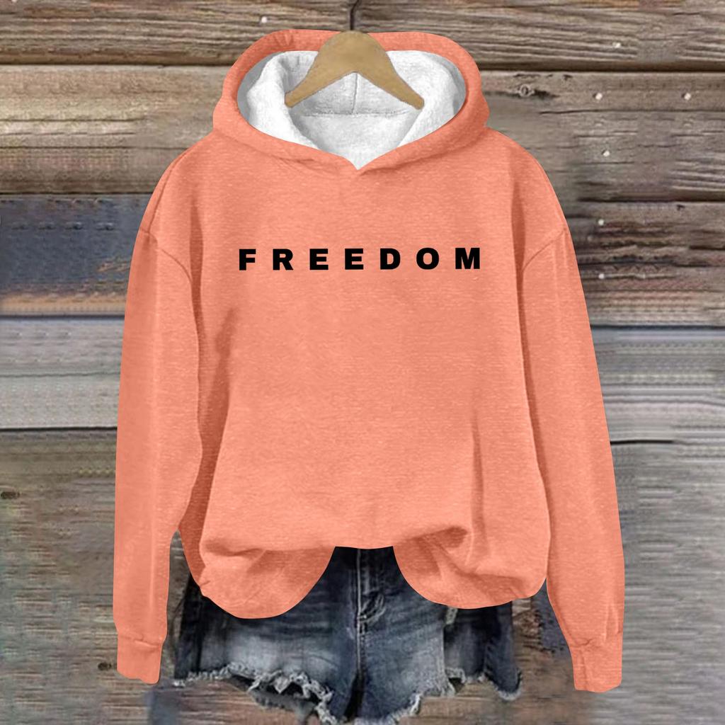 Women's Loose And Comfortable Round Neck Long Sleeved Hooded Sweatshirt With Printed Text