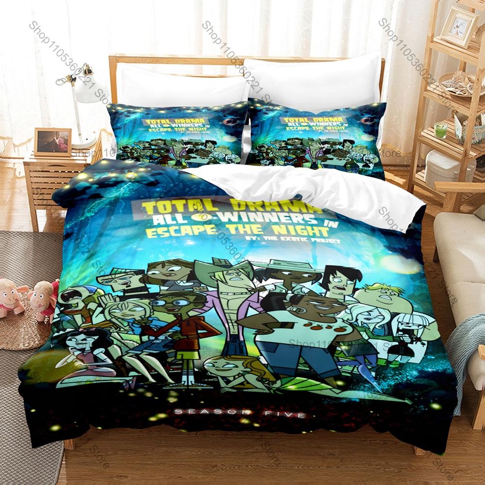 3 In 1 Total Drama Bedding Set Funny Cartoon Adventure Theme Soft Breathable Fabric Bedroom Home Gift