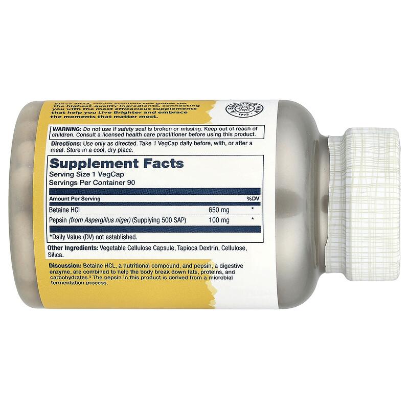 Betaine HCL with Pepsin, 90 VegCaps