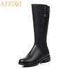 Женские зимние сапоги, женские сапоги из натуральной кожи, женские длинные сапоги, теплая женская модная обувь на шерстяной подкладке