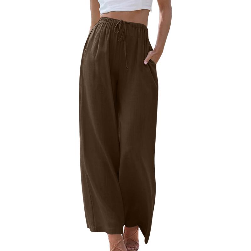 Женские элегантные хлопковые льняные однотонные свободные брюки с широкими штанинами на шнуровке Брюки с эластичной резинкой на талии