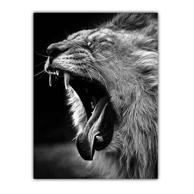 Новое скандинавское современное искусство, холст с изображением животных, черно-белый постер с изображением льва, офисная настенная живопись, гостиная, украшение для дома, фреска без рамки