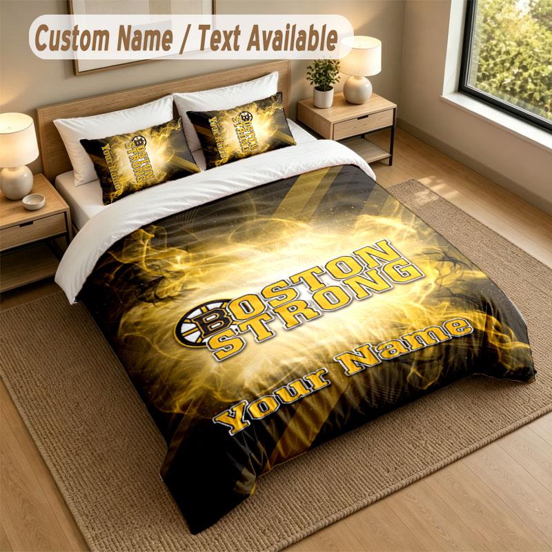 Bedding Set 1 Duvet Cover 2 Pillowcases Boston Bruins Print Soft Bed Linen Bedroom Decor