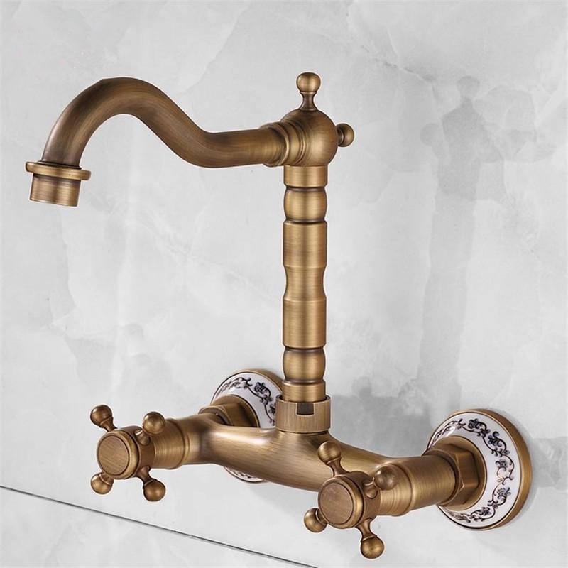 Antique Bronze Pot Filler Tap Wall Mounted Foldable Kitchen Faucet Hot and Cold Single Hole Sink Tap Rotate Folding Spout  Brass