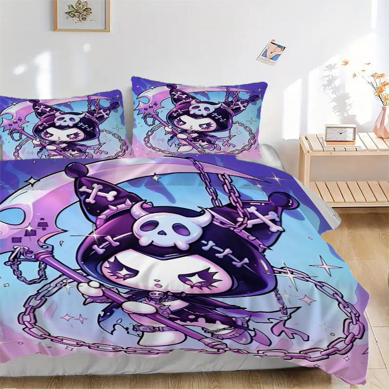 3pcs Cute Death Kuromi Quilt Cover Set - Soft & Comfortable Polyester Fabric, All-Season Breathable Comforter Set For 1 Quilt Cover & 2 Pillowcas