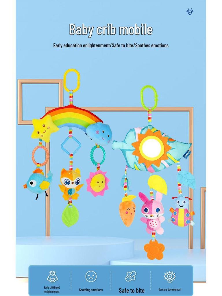 Rainbow Leaves Baby Crib Mobile & Plush Animal Rattle Toy