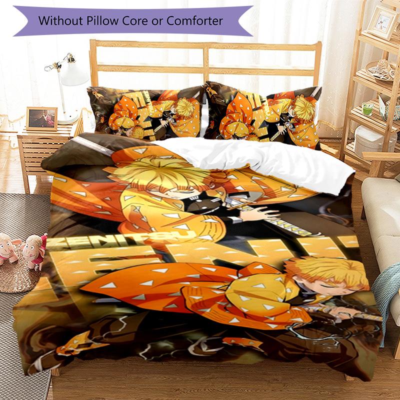 3pcs Agatsuma Zenitsu Design Cover Set - HD Printed Bedding with 1 Cover and 2 Pillowcases - Perfect for Home and Dorm Decor