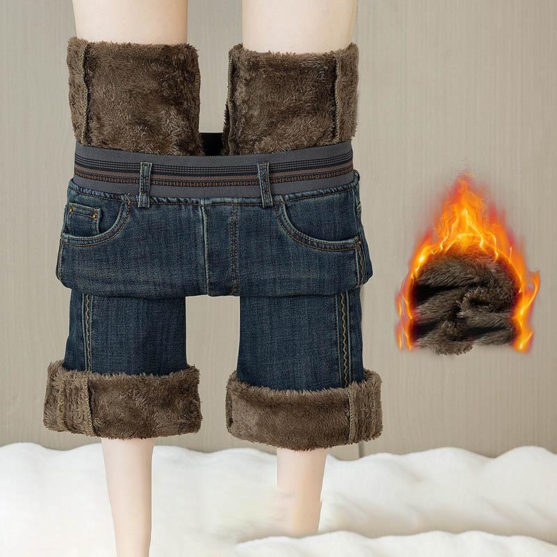 Fashion Denim Flared Pants for Women Autumn Winter Elastic Casual Straight Flared Pants