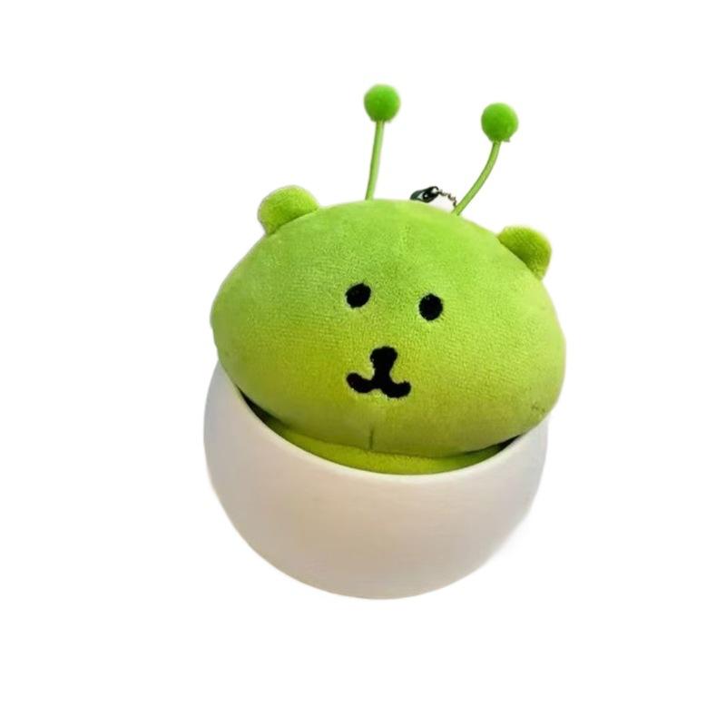 Green Alien Self-Deprecating Bear Plush Keychain Cute Soft Stuffed Toy Bag Pendant Home Decor Comforting Holiday Gift